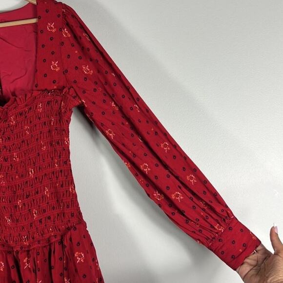 Free People Two Faces Printed Mini Dress Ruby Combo Red - Picture 4 of 6